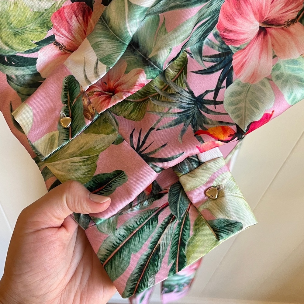 NWT Zara Pink and Green Tropical Resort wear Beach  Floral Shirt Dress Sz XL - Picture 11 of 16